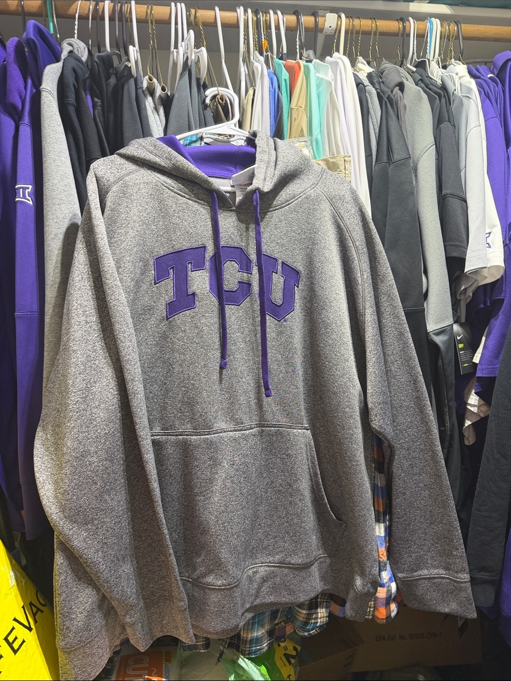 Champion Gray Hoodie with Purple TCU Logo
